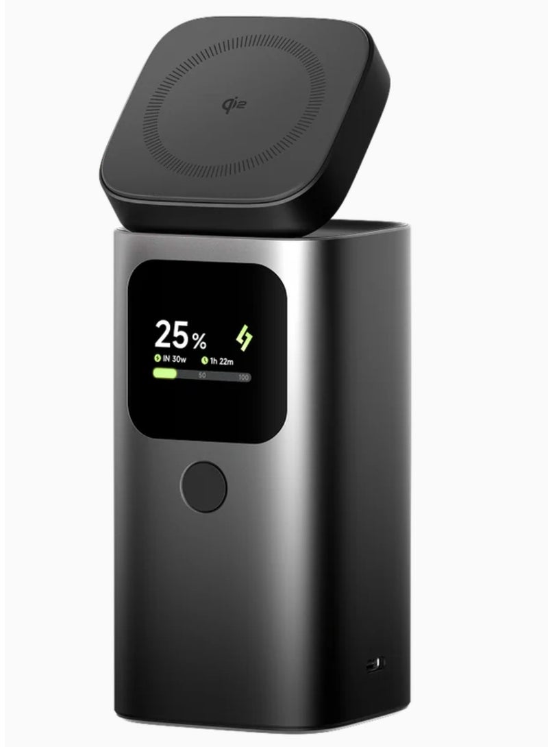 شارج بنك الطاقة SHARGE StandMag بسعة 15000 مللي أمبير في الساعة، شحن سريع بقوة 100 واط عبر منفذ USB-C PD، شحن لاسلكي مغناطيسي بمعيار Qi2، شاشة ذكية وحامل قابل للتعديل، لون أسود - Image 1